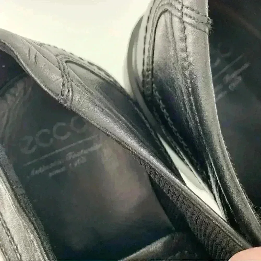 Ecco mens size 44 10-10.5 black leather comfort orthopedic bicycle toe oxfords